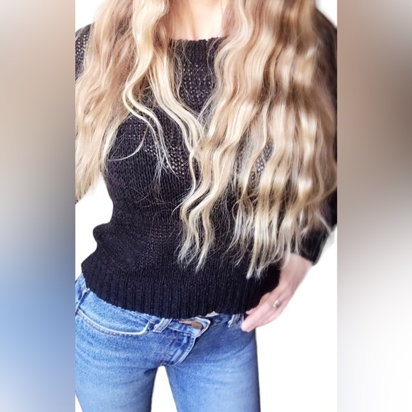 NWOT Black Open-Weave Sweater - Picture 3 of 10